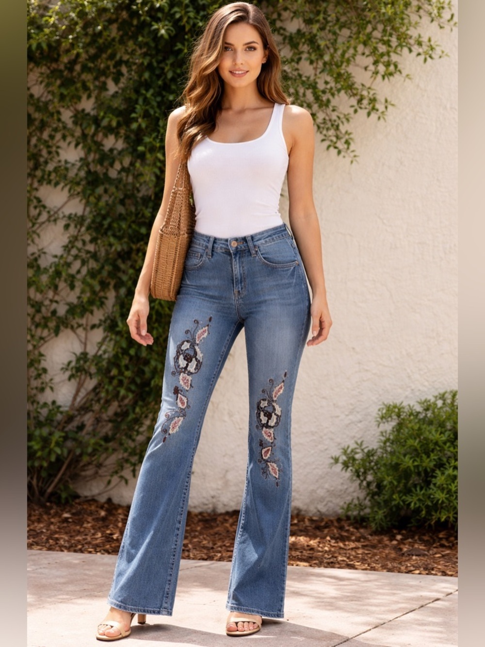 Z. Cavaricci Y2K Embroidered Bootcut Jeans Size 10 Floral Vintage Denim